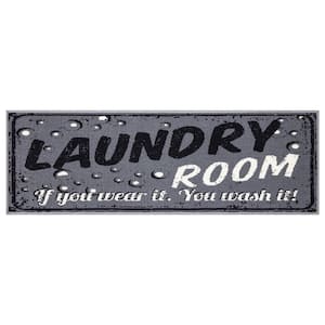 Laundry Collection Rubberback Non-Slip Bubbles Indoor Turkish Dark Gray 1 ft. 8 in. x 4 ft. 11 in., Runner Rug