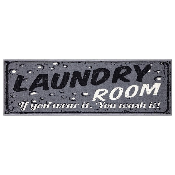 Ottomanson Laundry Collection Non-Slip Rubberback Bubbles 2x5 Laundry Room Runner Rug, 20 in. x 59 in., Dark Gray