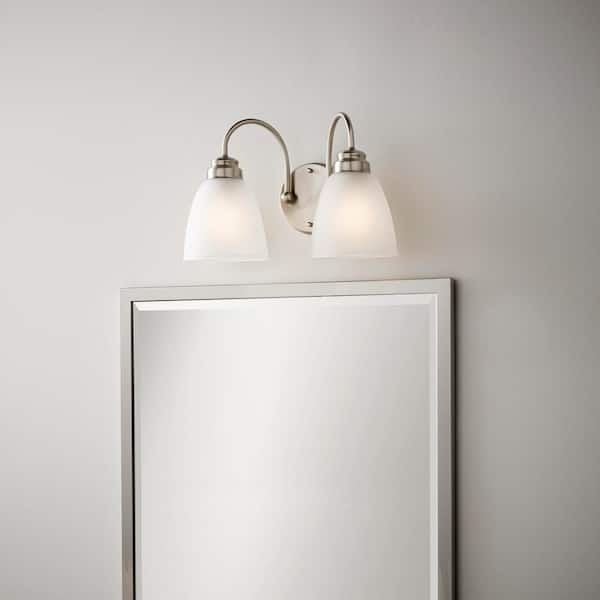 Hampton Bay Hamilton 2-Light Brushed Nickel Vanity Light with Frosted Glass Shades