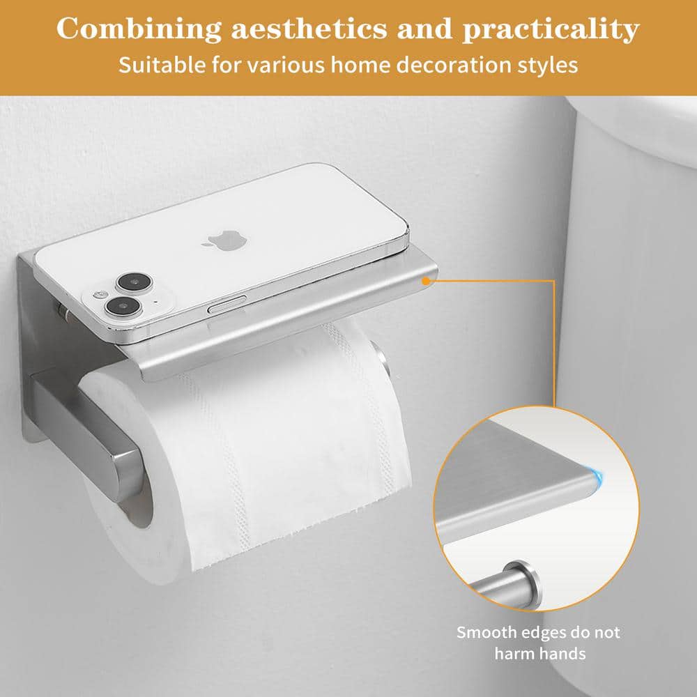 Brushed Nickel Stainless Steel Wall Mounted Toilet Paper Holder with Shelf
