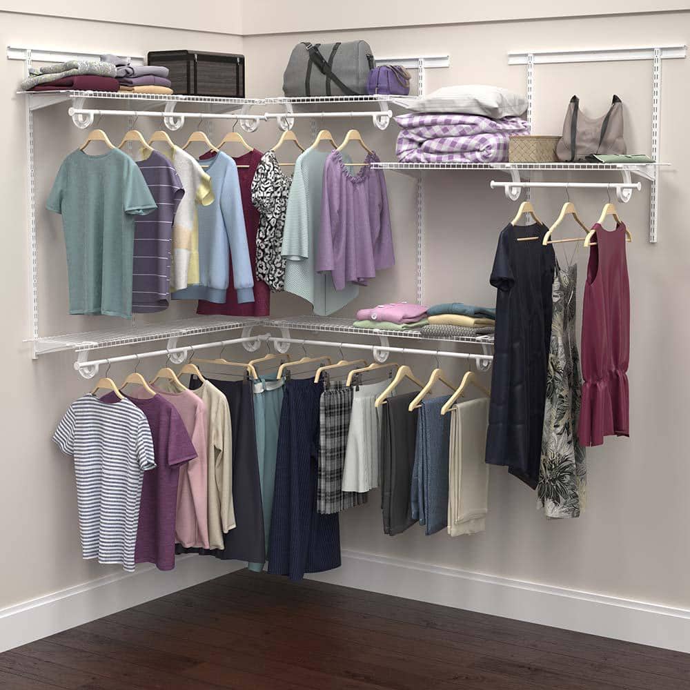 White Adjustable Steel Walk-In Closet System with Shelves