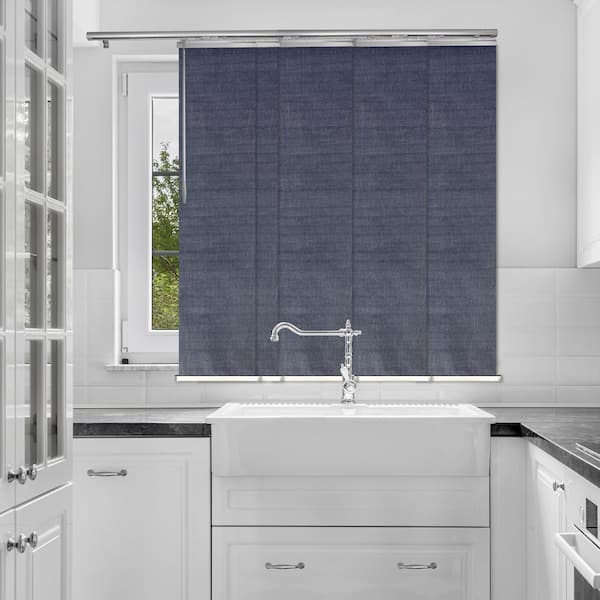 EMOH Midnight Blue Adjustable Sliding Single Rail Track with 15.75 in. Slates, Extendable 34 in. to 57 in. W x 68 in. L