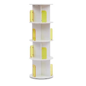White 4 Tier Rotating Bookshelf 360 View Display Unique Revolving Storage Rack for Spinning Small Bookcase for Kids