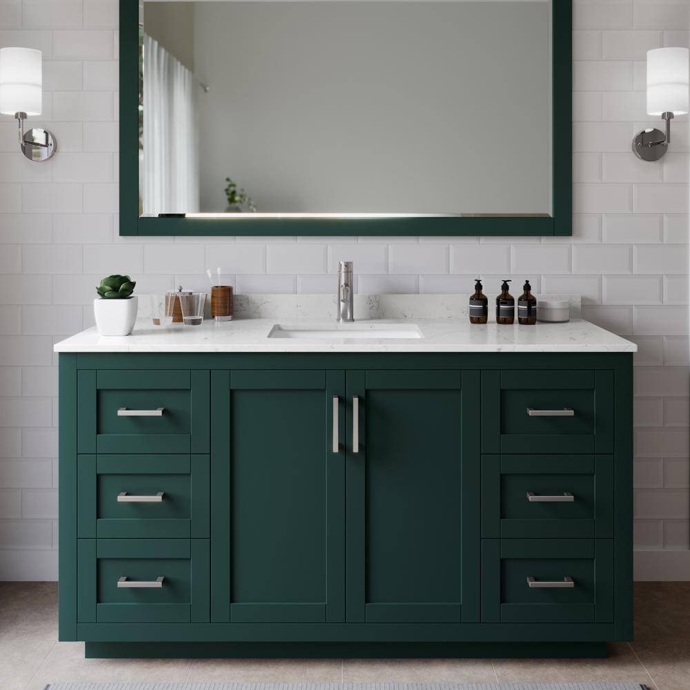 Miranda 60 in. W x 22 in. D x 33.75 in. H Single Bath Vanity in Green with Carrara Cultured Marble Top price history on PriceWatchPro
