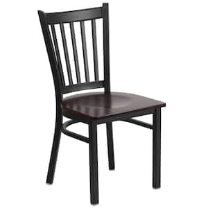 Hercules Series Black Vertical Back Metal Restaurant Chair with Walnut Wood Seat