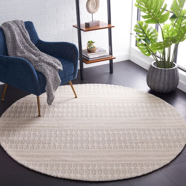 Marbella 6 ft. x 6 ft. Ivory/Beige Textured Round Rug