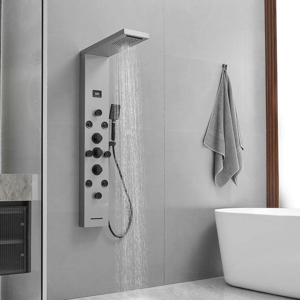 Black Nickel 8-Jet Rainfall Shower Panel System with Handheld Wand
