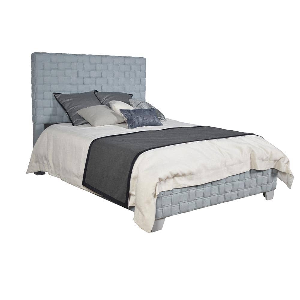 Light Teal Chenille Upholstered Queen Bed with Tufted Headboard and Drawers