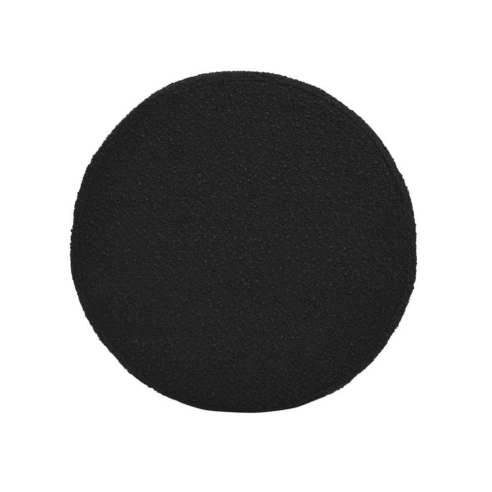 Ebony Black Boucle Round Storage Ottoman with Gathered Embellishment