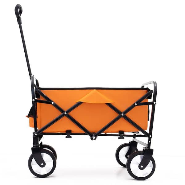 2 cu. ft. Steel Frame Outdoor Garden Cart Support 225 lbs. Waterproof Fabric Folding Wagon With Fixed Belt, Orange