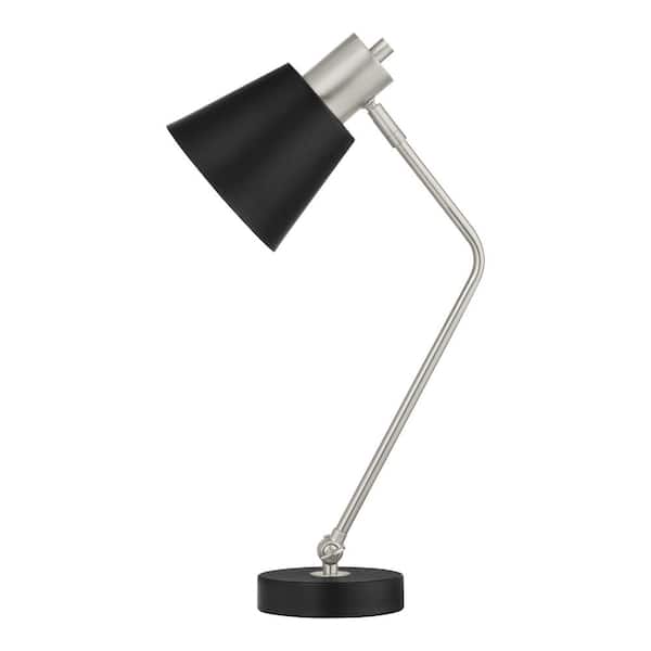 Hampton Bay 20 in. Brushed Nickel with Black Accents Table Lamp Metal Shade