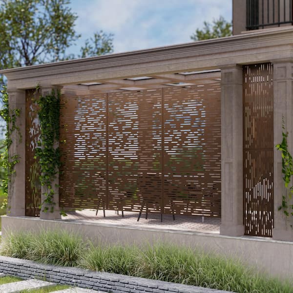 Dovelina Godfrey 72 in. Galvanized Steel Garden Fence Outdoor Privacy Screen Garden Screen Panels in Brown