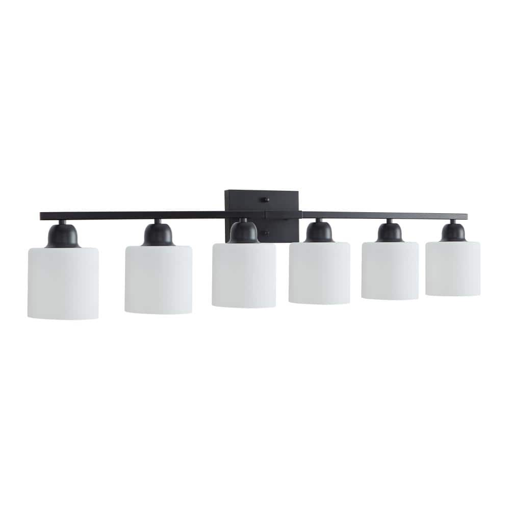6-Light Black Vanity Light with Cylindrical Milky White Glass Shades and Iron Frame, E26 Bulbs Not Included price history on PriceWatchPro