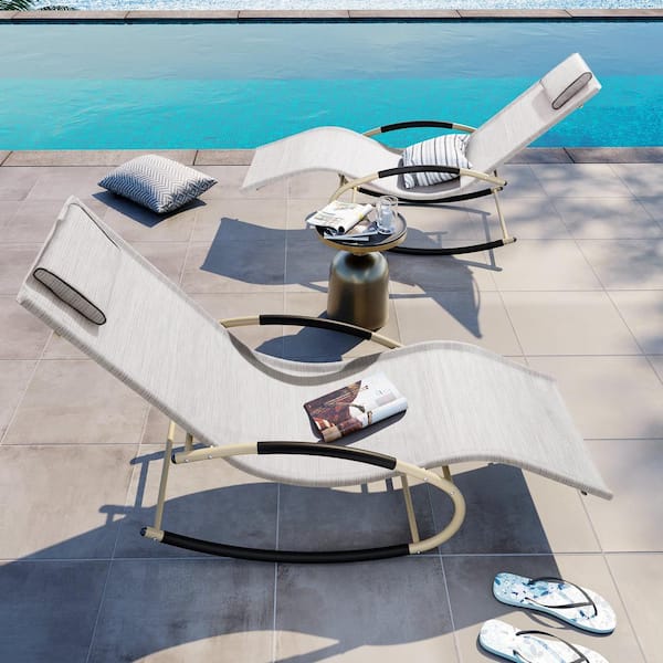 Crestlive Products 2-Piece Metal Outdoor Rocking Chair in White Gray