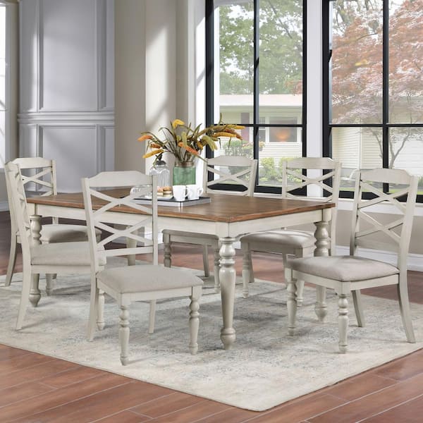 New Classic Furniture Jennifer 7-piece Wood Top Rectangle Dining Set, White and Brown