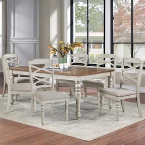 New Classic Furniture Jennifer 7-piece Wood Top Rectangle Dining Set, White and Brown