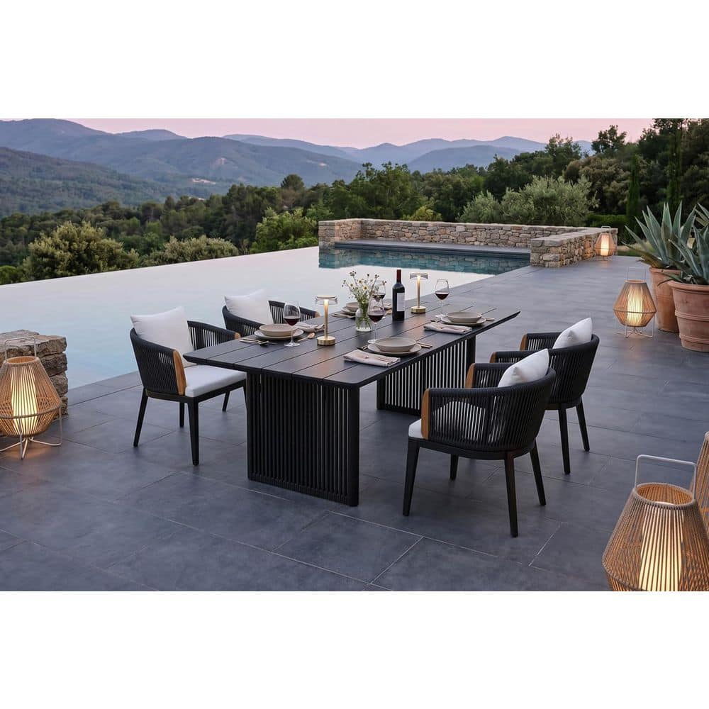 5-Piece Aluminum All-Weather Wicker Outdoor Dining Set with Cushion, Grey price history on PriceWatchPro