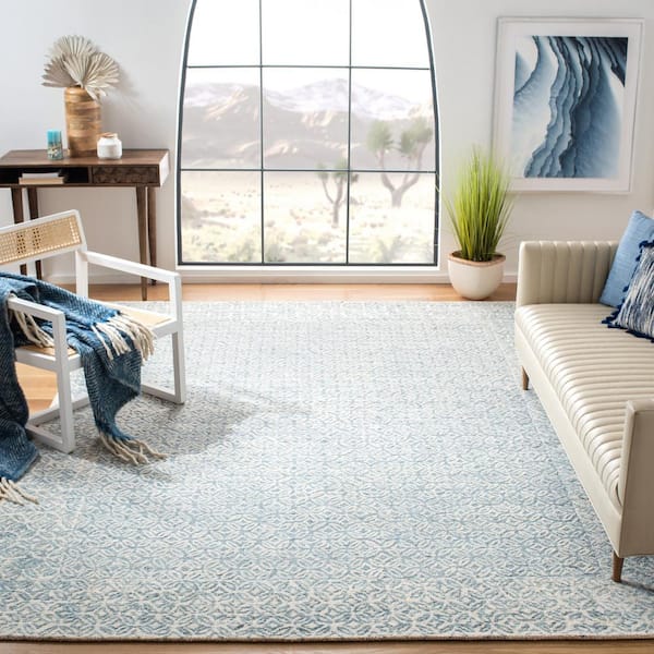 Abstract Blue/Ivory 9 ft. x 12 ft. Floral Trellis Area Rug