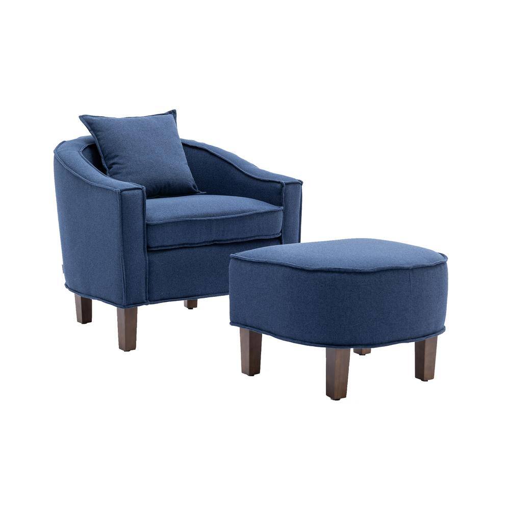 Blue Accent Chair with Ottoman Set Fabric Sofa Armchair Wood Legs with Foot  Stool XS-W109550437 - The Home Depot