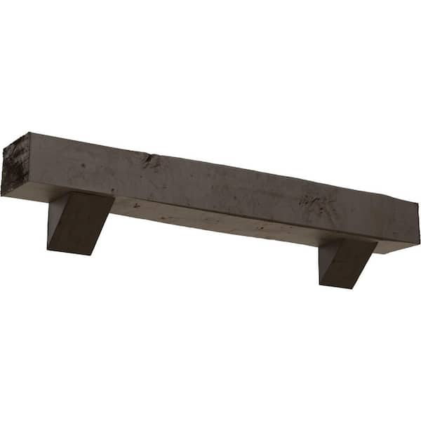 Ekena Millwork 4 in. x 4 in. x 4 ft. Knotty Pine Faux Wood Fireplace Mantel Kit, Breckinridge Corbels, Natural Honey Dew