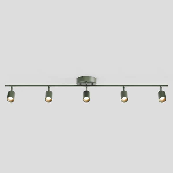 Shura Dark Olive Integrated LED Fixed Track Light Rotatable Cylinder Heads 4 ft. Track Lighting Kit 3000 K 2450 Lumens