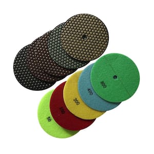 7 in. Dry Diamond Polishing Pad Set for Stone and Concrete, #50, #100, #200, #400, #800 Grit