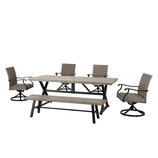 ULAX FURNITURE 6Piece Metal Outdoor Dining Set with Rectangle Table