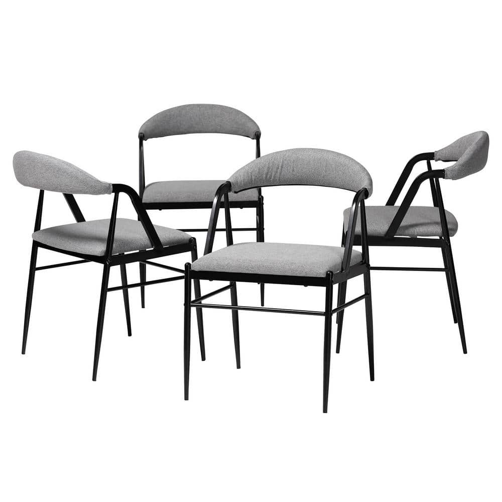 Orrin Gray Fabric and Black Metal Dining Chair Set of 4