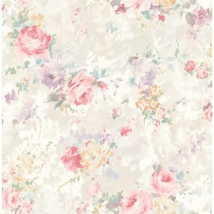 Rose Garden Beige and Rose and Purple Paper Non-Pasted Strippable Wallpaper Roll (Cover 56.05 sq. ft.)