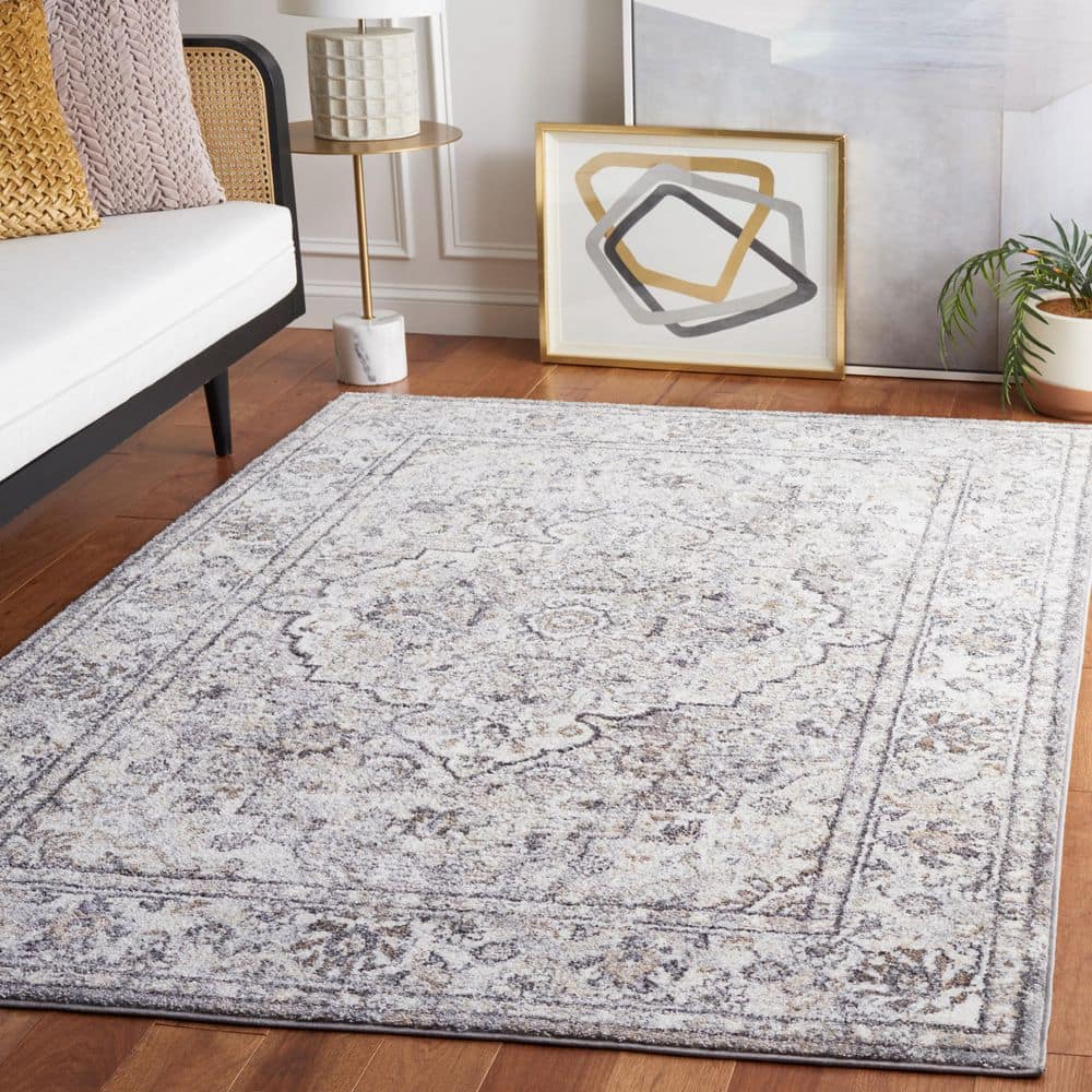 Opal Grey and Ivory Synthetic 4' x 6' Area Rug
