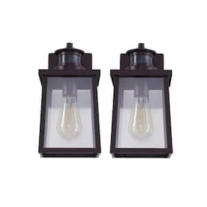 1-Light Bronze Wall Sconce with Motion Sensor (2-Pack)