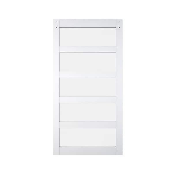42 in. x 84 in. 5-Lite Tempered Frosted Glass White MDF Sliding Barn Door Slab with Out Hardware Kits