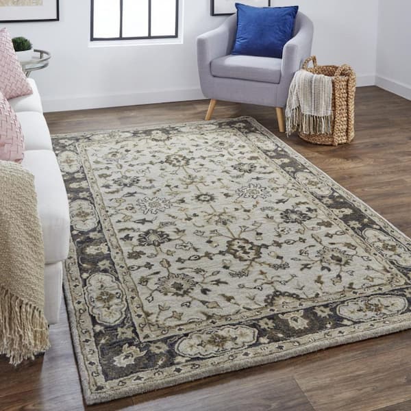 8 ft. x 11 ft. Gray, Ivory Floral Area Rug