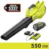 RYOBI 40V 120 MPH 550 CFM Cordless Battery Leaf Blower With 4.0 Ah Battery and Charger RY40LB01K