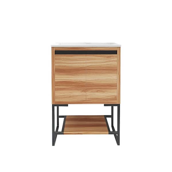 taholi 18 in. W x 24 in. D x 35 in. H Bath Vanity in Natural Wood Colour with White Ceramic Top