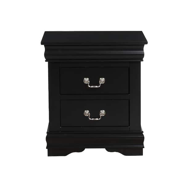 Louis Philippe 2-Drawer Black Nightstand (24 H x 15 W x 21 D)