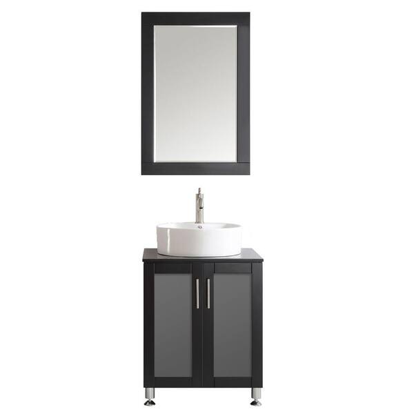 Vinnova Tuscany 24 in. W x 22 in. D x 30 in. H Vanity in Espresso with Glass Vanity Top in Black with Basin and Mirror