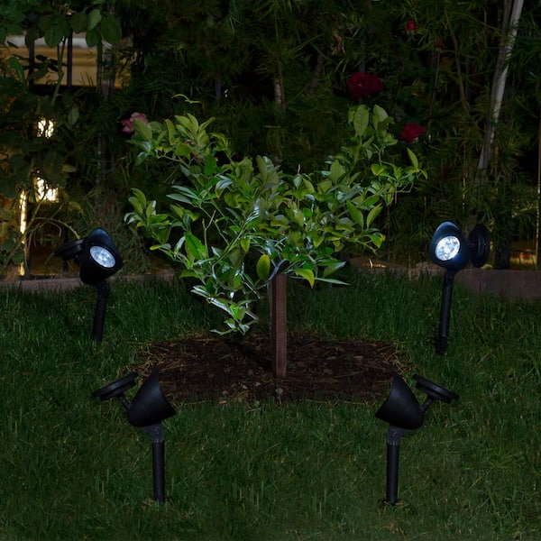 15 in. Tall Outdoor Solar Powered Black LED Path Light Stakes (Set of 4)