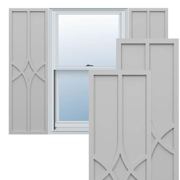 Ekena Millwork True Fit PVC 15 in. W x 80 in. H Raised Panel Vinyl Shutters Pair in Primed