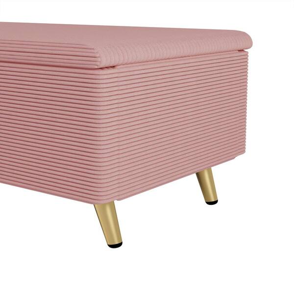 Pink Modern Corduroy 38.4 in. Upholstered Bedroom Bench Entryway Bench with Metal Legs
