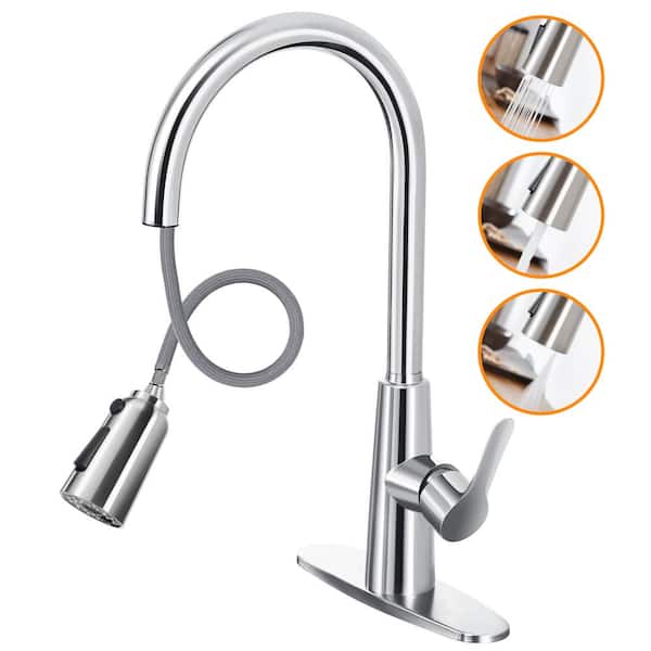 Zalerock Single Handle Pull Down Sprayer Kitchen Faucet with Deck Plate Included in Brushed Nickel