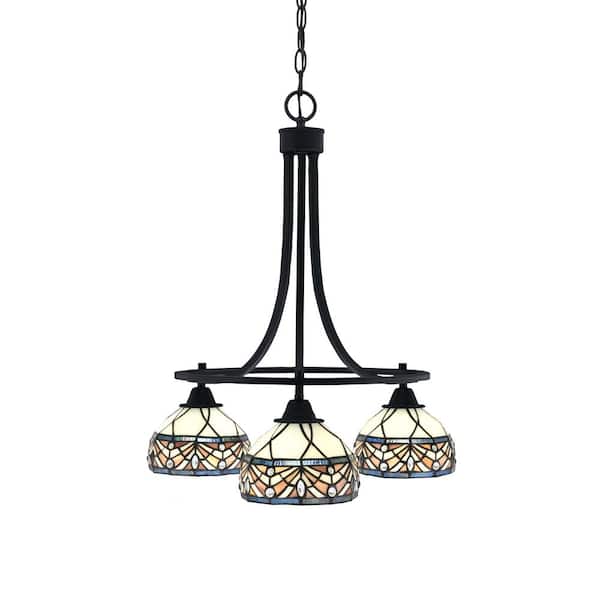 Unbranded Madison 3-Light Matte Black Round Chandelier with 7 in. Royal Merlot Art Glass Shades, No bulbs included