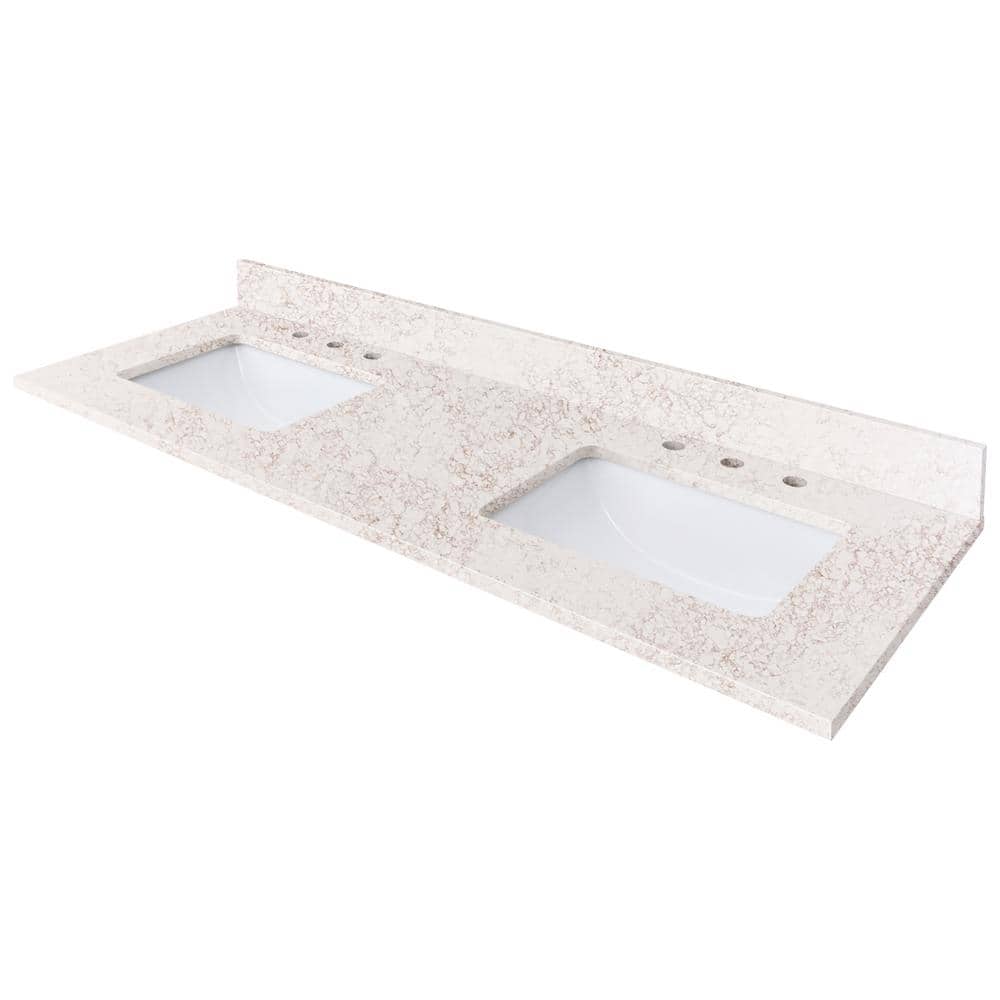 61'' Alluring Quartz Double Sink Vanity Top with Copper Veining