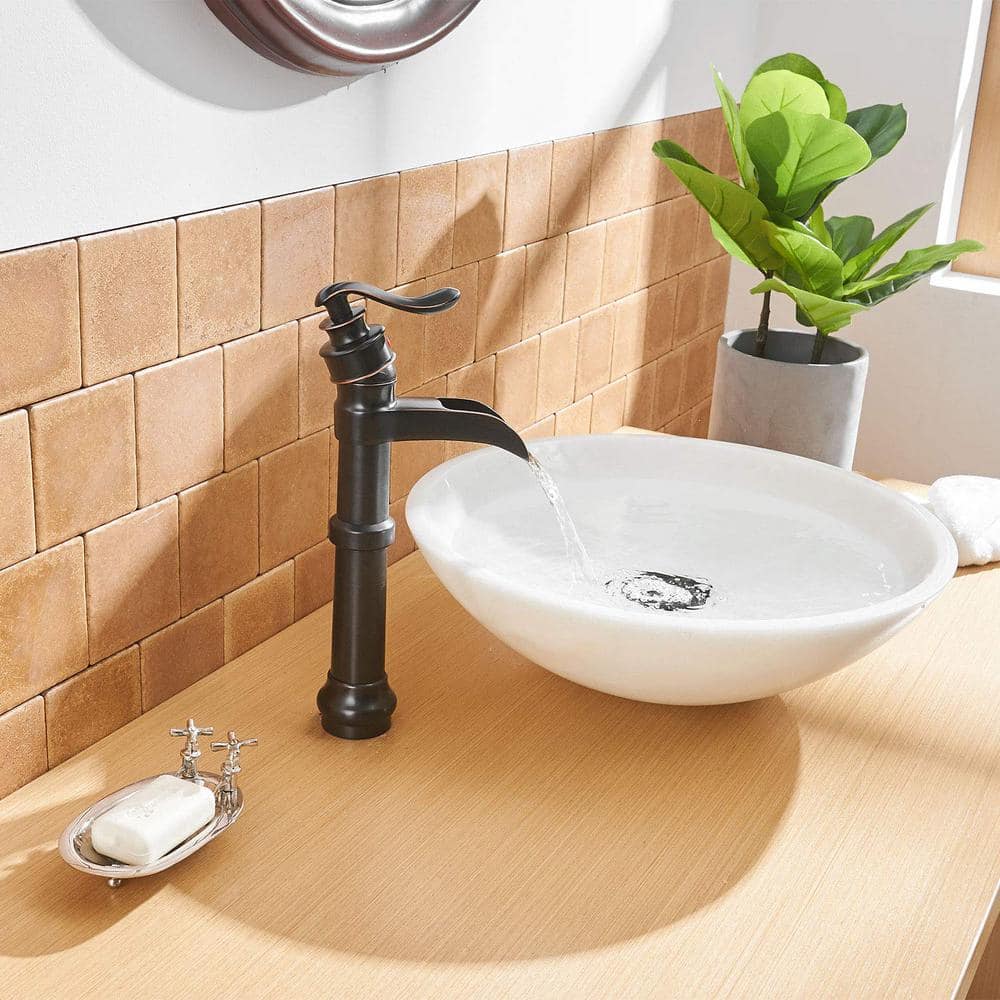 Oil Rubbed Bronze Waterfall Vessel Bathroom Faucet with Pop-Up Drain