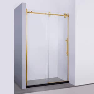Massa 48 in. W x 76 in. H Sliding Frameless Shower Door/Enclosure in Brushed Gold with Clear Tempered Glass