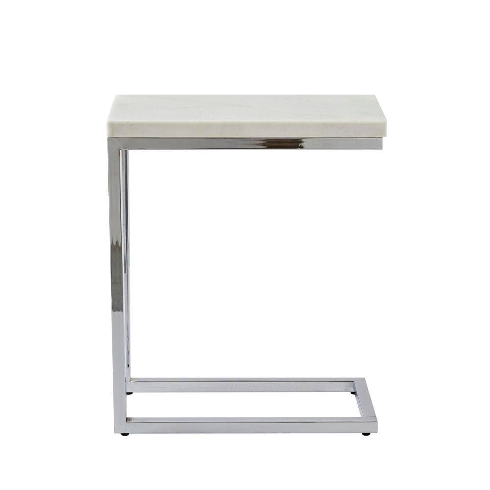 Echo White Marble and Chrome Rectangular Chairside Table