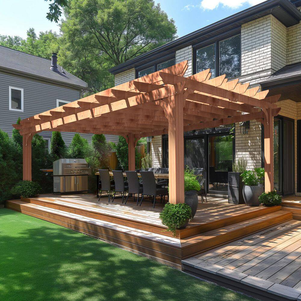 16 ft. x 12 ft. Brown Cedar Wood Outdoor Pergola