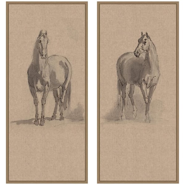 2 Piece Sylvie "Forty Three Studies of Horses" by Nostalgia Prints Animals Framed Art Print Set 40 in. x 18 in.
