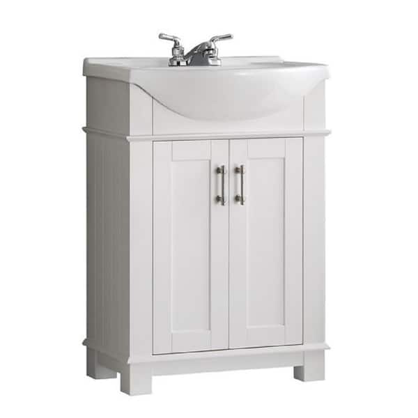 Fresca Hudson 24 in. W Traditional Bathroom Vanity in White with Ceramic Vanity Top in White with White Basin