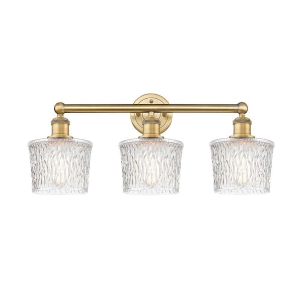 Niagra 24.5 in. 3-Light Brushed Brass Vanity Light with Glass Shade